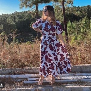 ♦️NWOT Zara Long Printed Shirt Dress Ruffled Hem